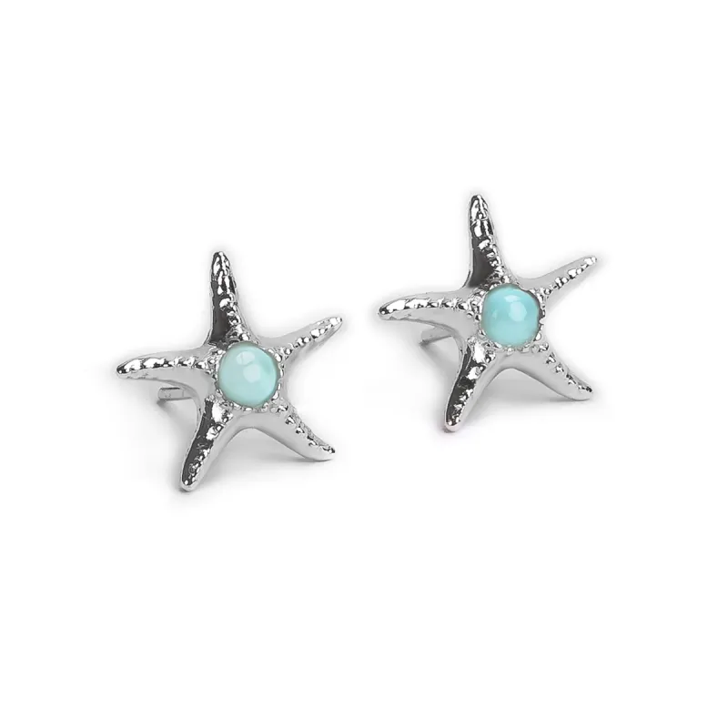 Starfish Stud Earrings in Silver & Larimar sold by Henryka