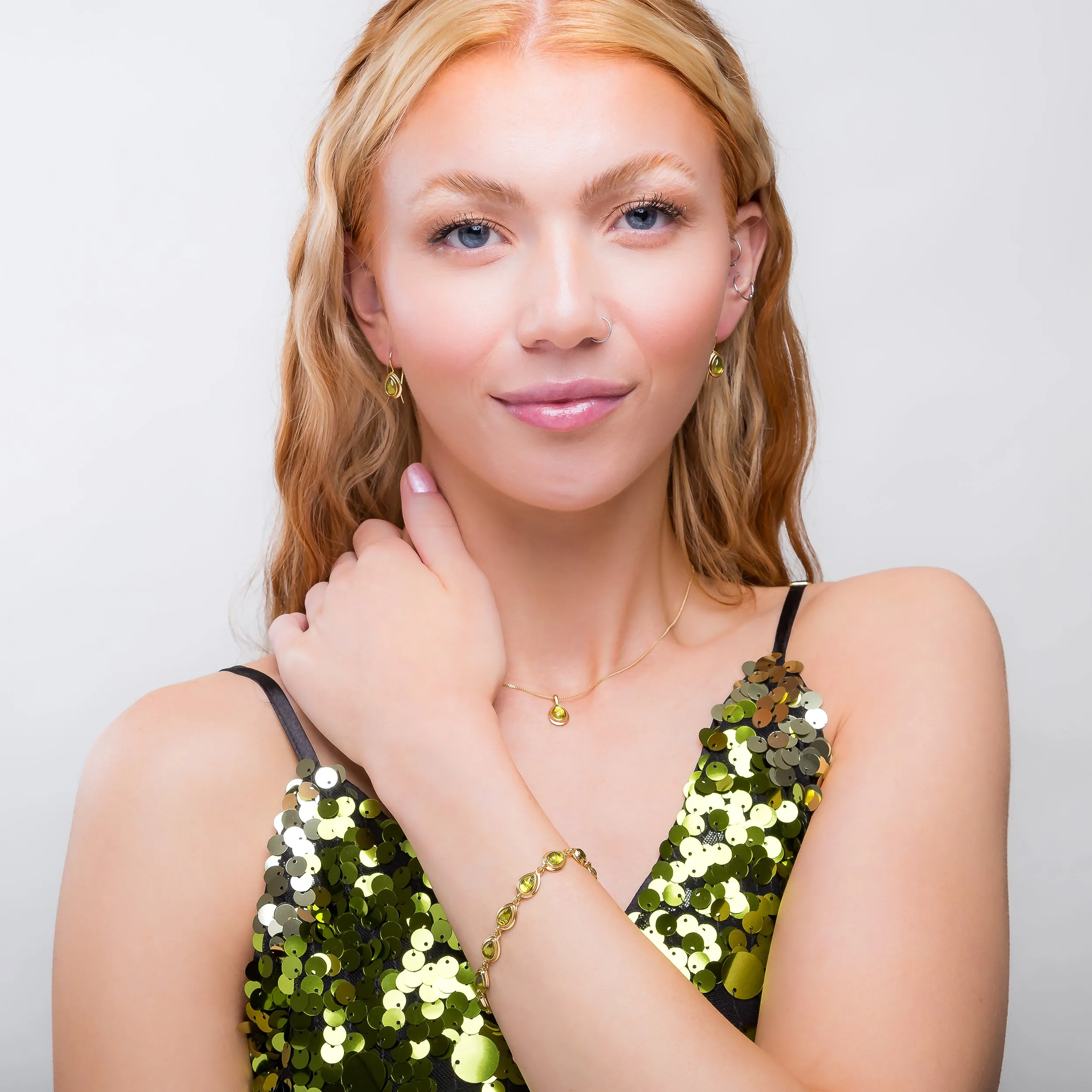 Classic Teardrop Link Bracelet in Silver with 24ct Gold & Peridot sold by Henryka product image thumbnail 3