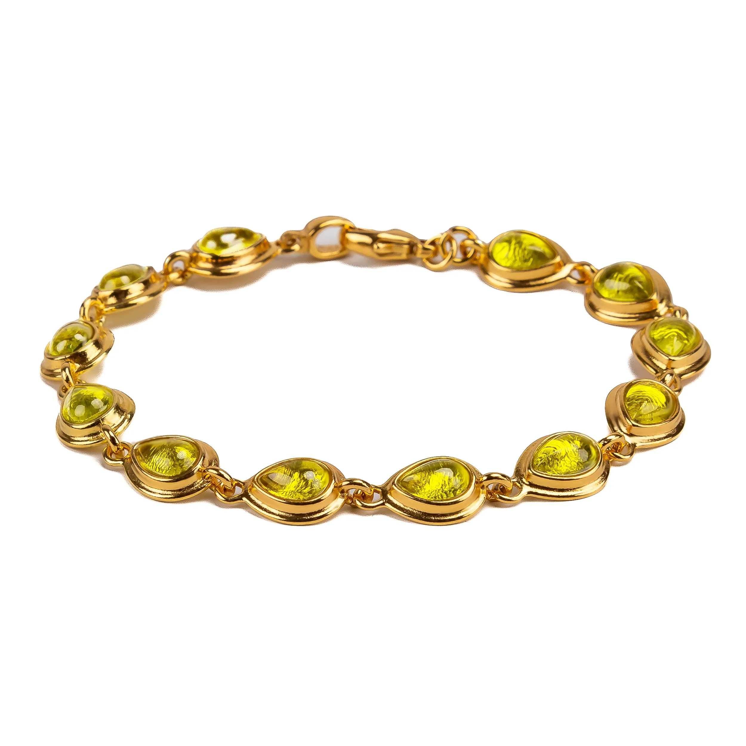 Classic Teardrop Link Bracelet in Silver with 24ct Gold & Peridot sold by Henryka