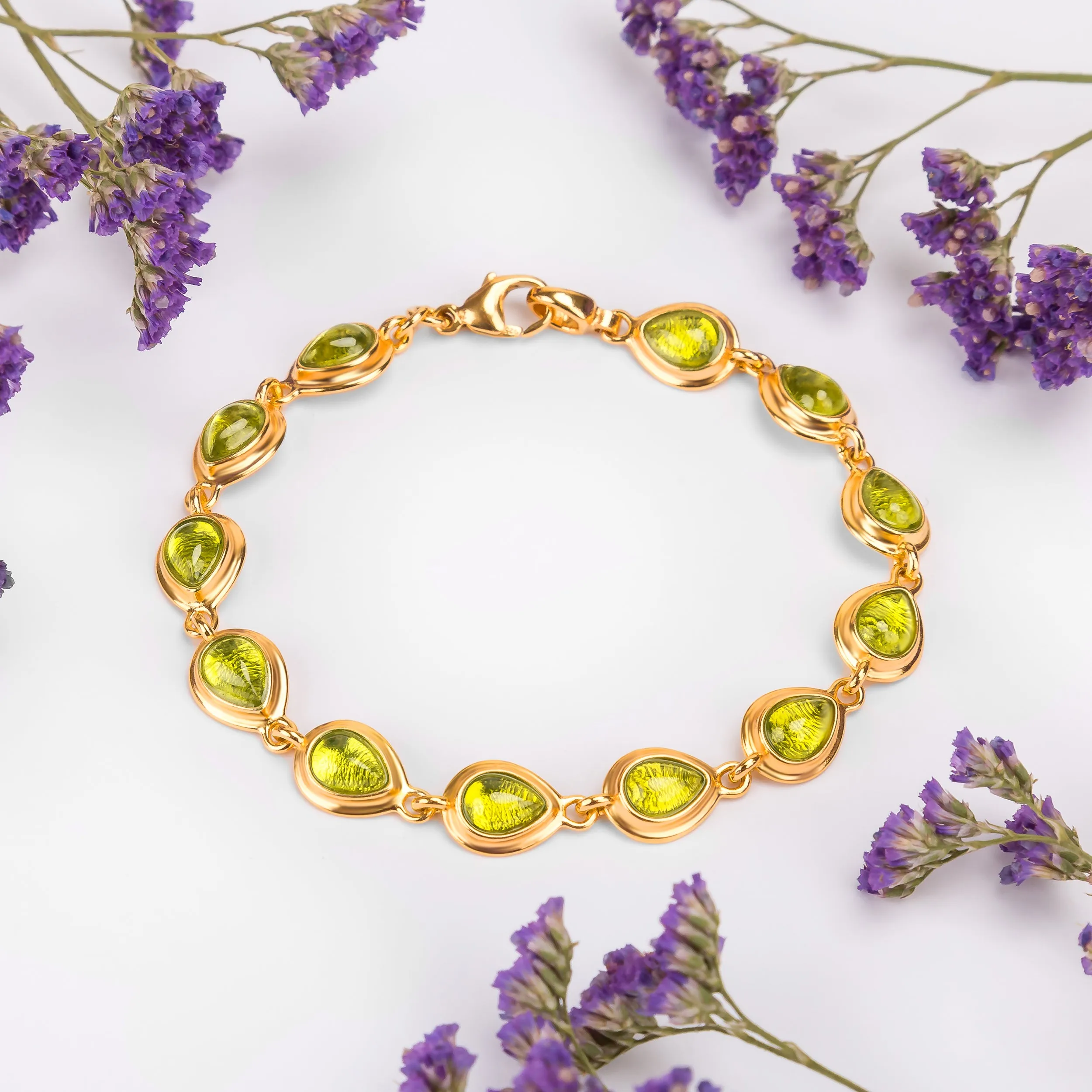 Classic Teardrop Link Bracelet in Silver with 24ct Gold & Peridot sold by Henryka product image thumbnail 4