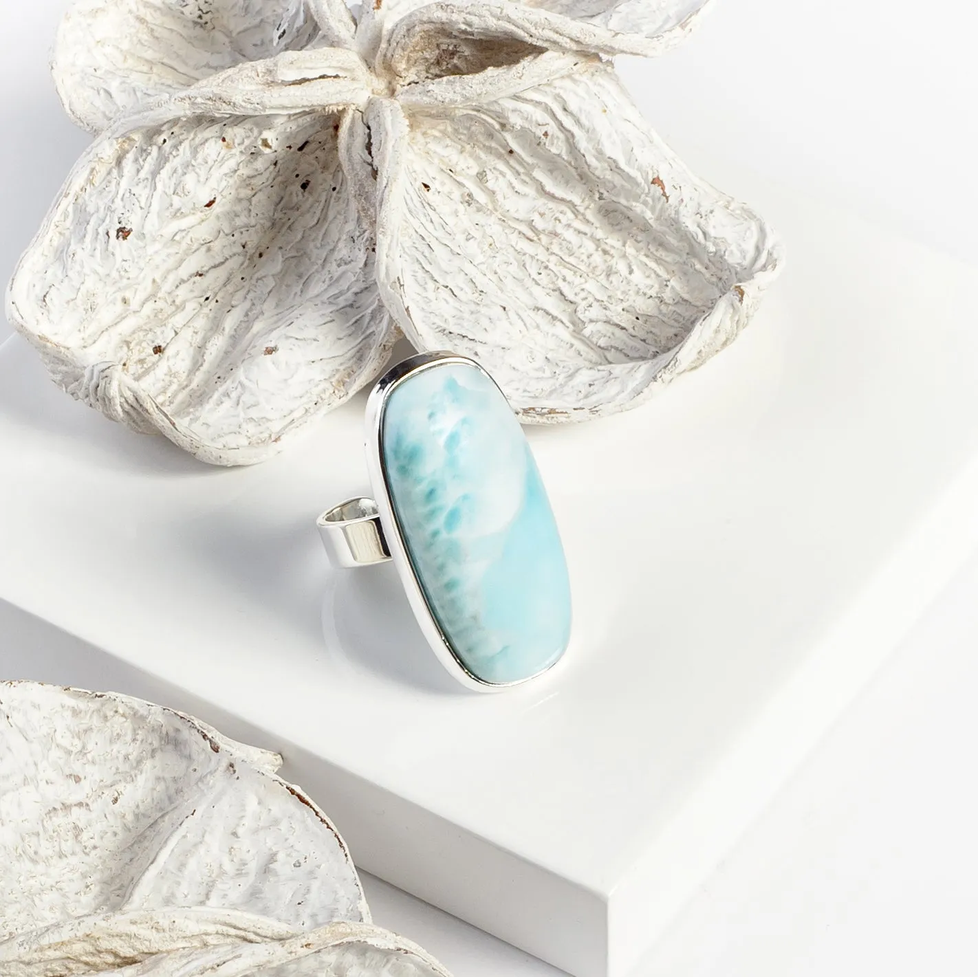 Sublime Larimar Adjustable Statement Ring - Natural Designer Gemstone sold by Henryka product image thumbnail 2