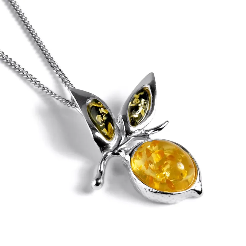 Juicy Lemon Necklace in Silver and Amber sold by Henryka
