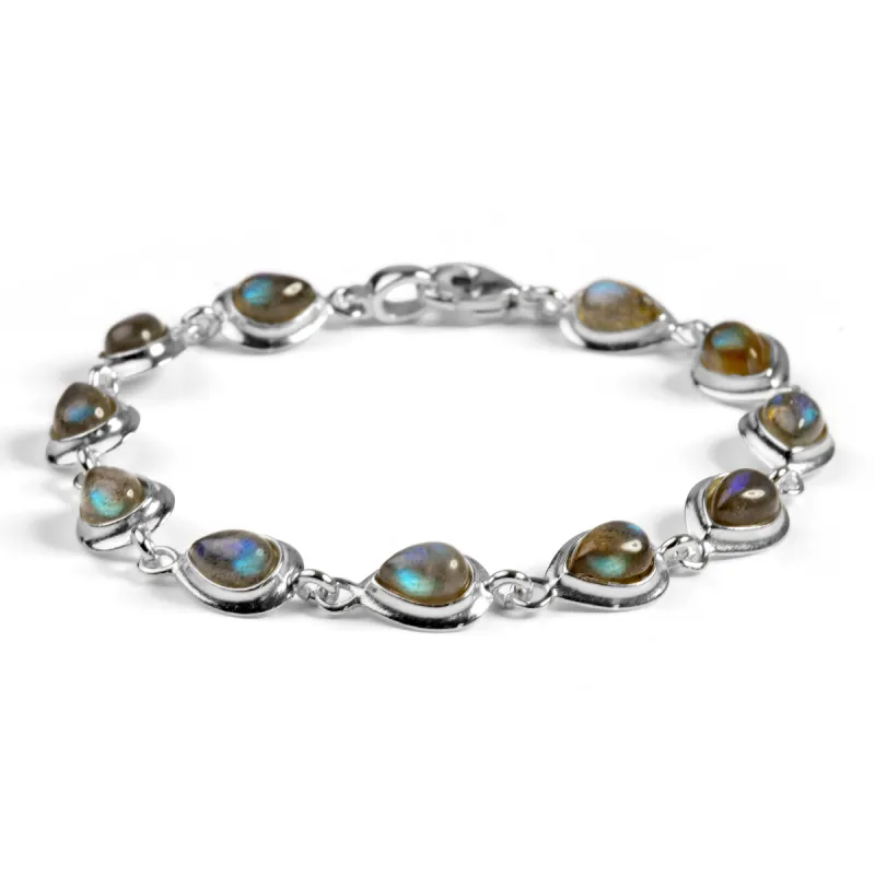 Classic Teardrop Link Bracelet in Silver and Labradorite sold by Henryka