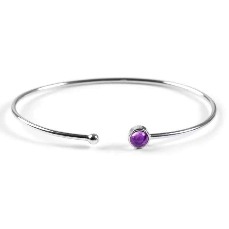 Simple Solo Cuff Bangle in Silver and Amethyst sold by Henryka