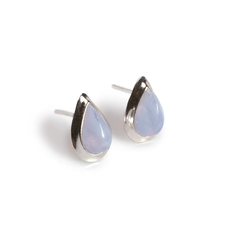 Classic Teardrop Stud Earrings in Silver and Blue Lace Agate sold by Henryka