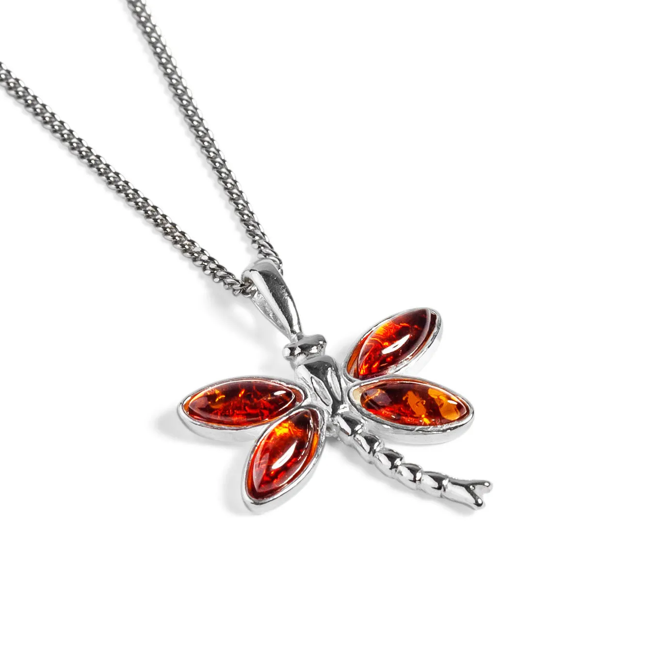 Pointed Dragonfly Necklace in Silver and Amber sold by Henryka