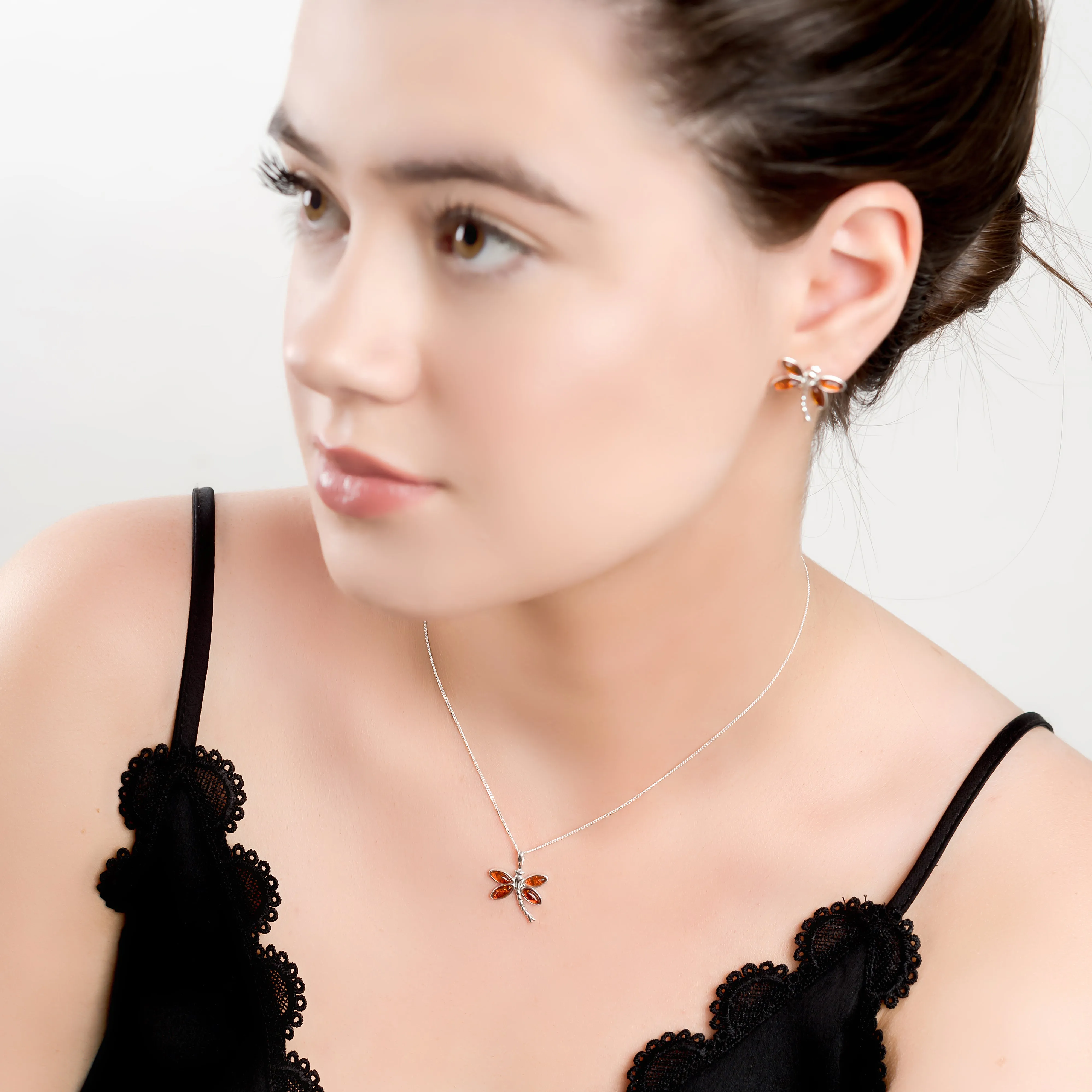 Pointed Dragonfly Necklace in Silver and Amber sold by Henryka product image thumbnail 3