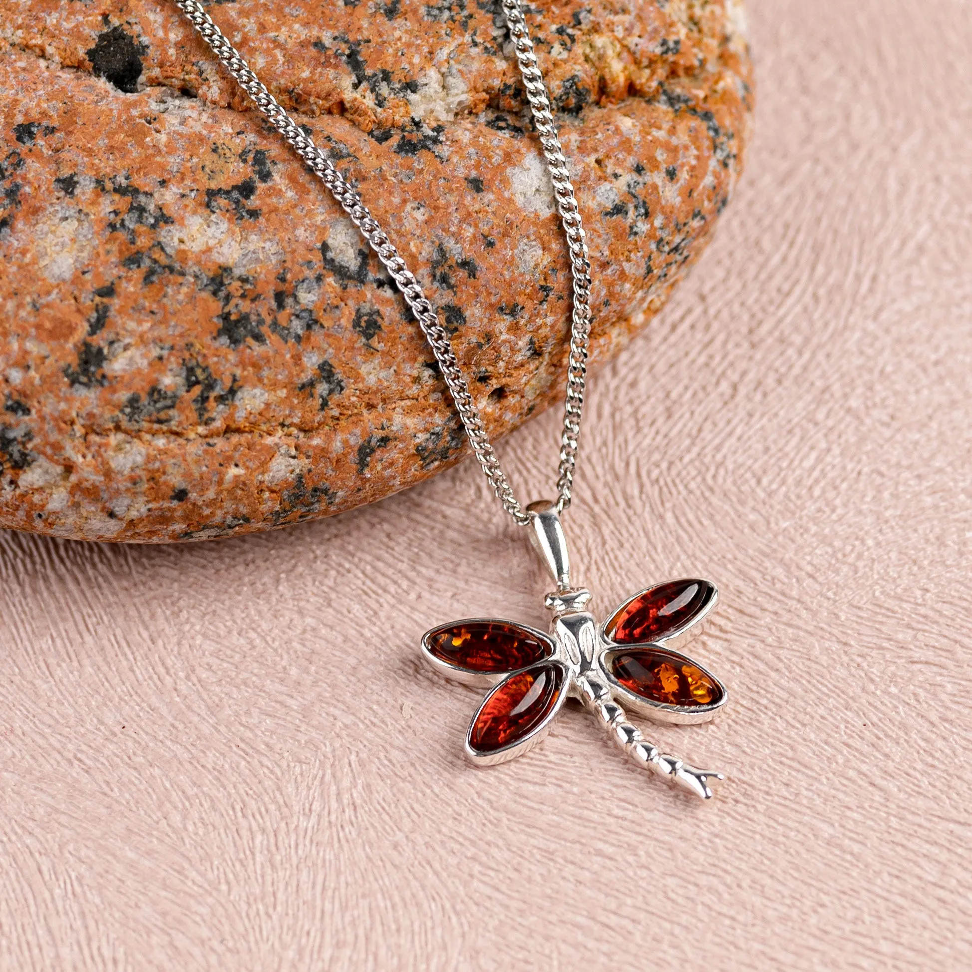 Pointed Dragonfly Necklace in Silver and Amber sold by Henryka product image thumbnail 4