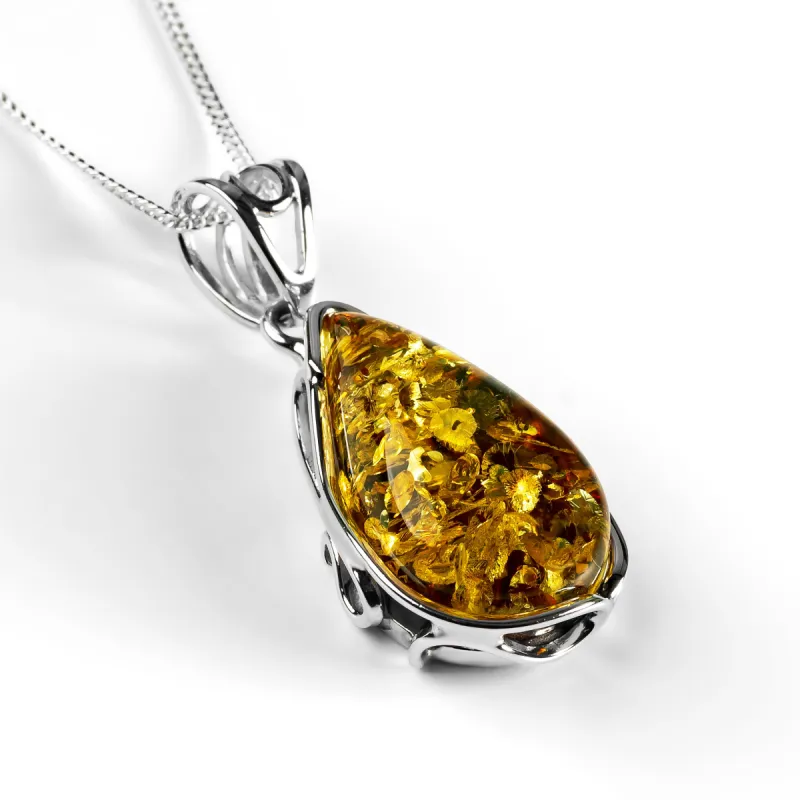 Simply Adorable Amber and Silver Necklace - Natural Designer Gemstone sold by Henryka