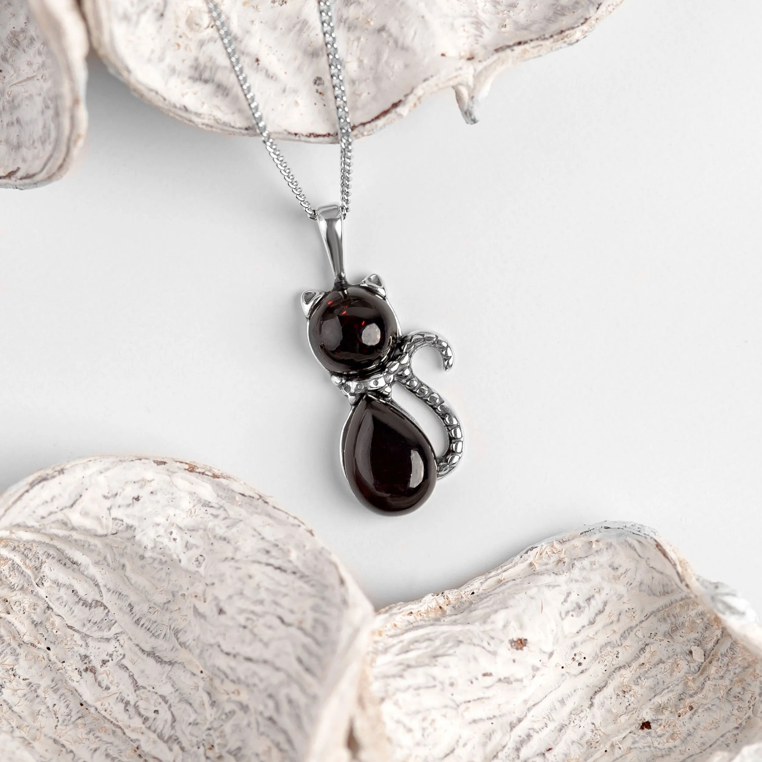 Cute Cat Necklace in Cherry Amber & Silver sold by Henryka product image thumbnail 4