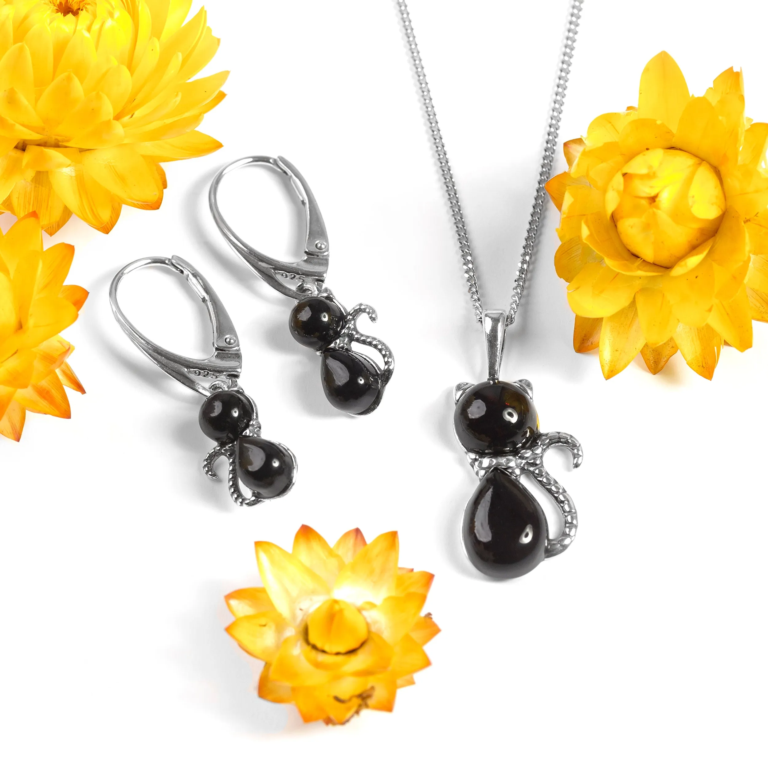 Cute Cat Necklace in Cherry Amber & Silver sold by Henryka product image thumbnail 5