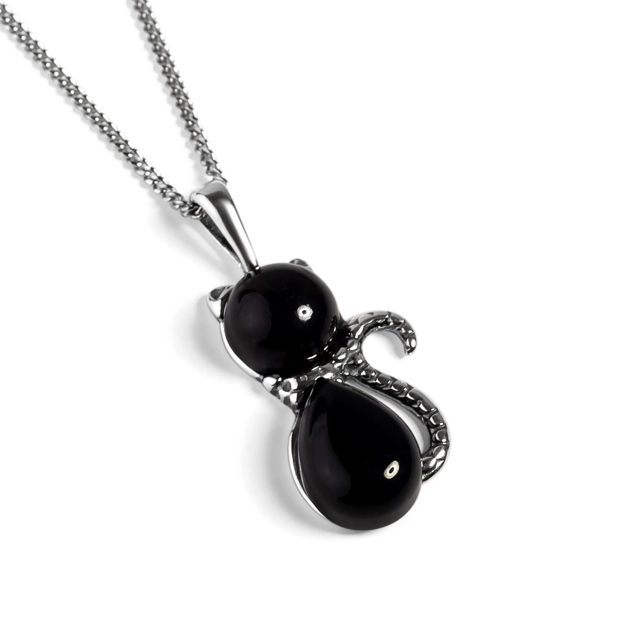 Cute Cat Necklace in Cherry Amber & Silver sold by Henryka