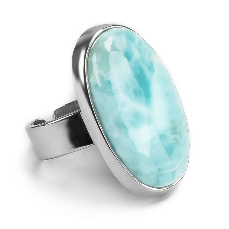 Teardrop Shape Larimar Statement Ring - Natural Designer Gemstone sold by Henryka