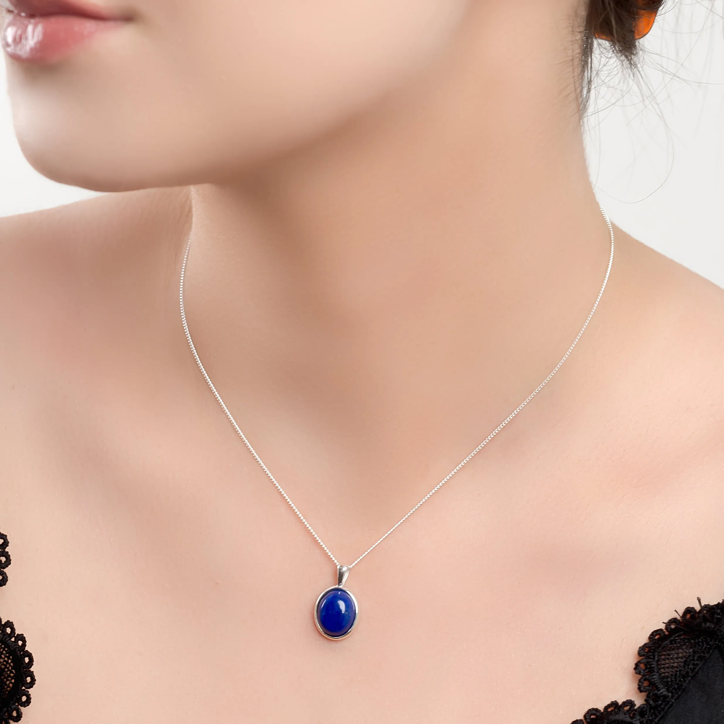 Classic Oval Necklace in Silver and Lapis Lazuli sold by Henryka product image thumbnail 2
