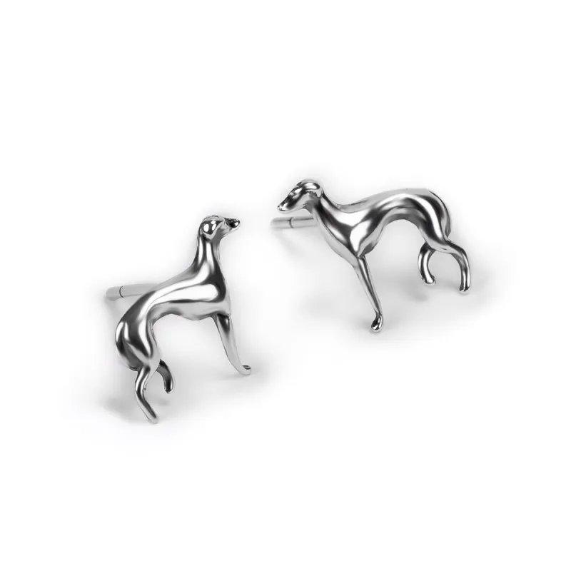 Miniature Greyhound / Whippet / Sighthound Stud Earrings in Silver made by Henryka