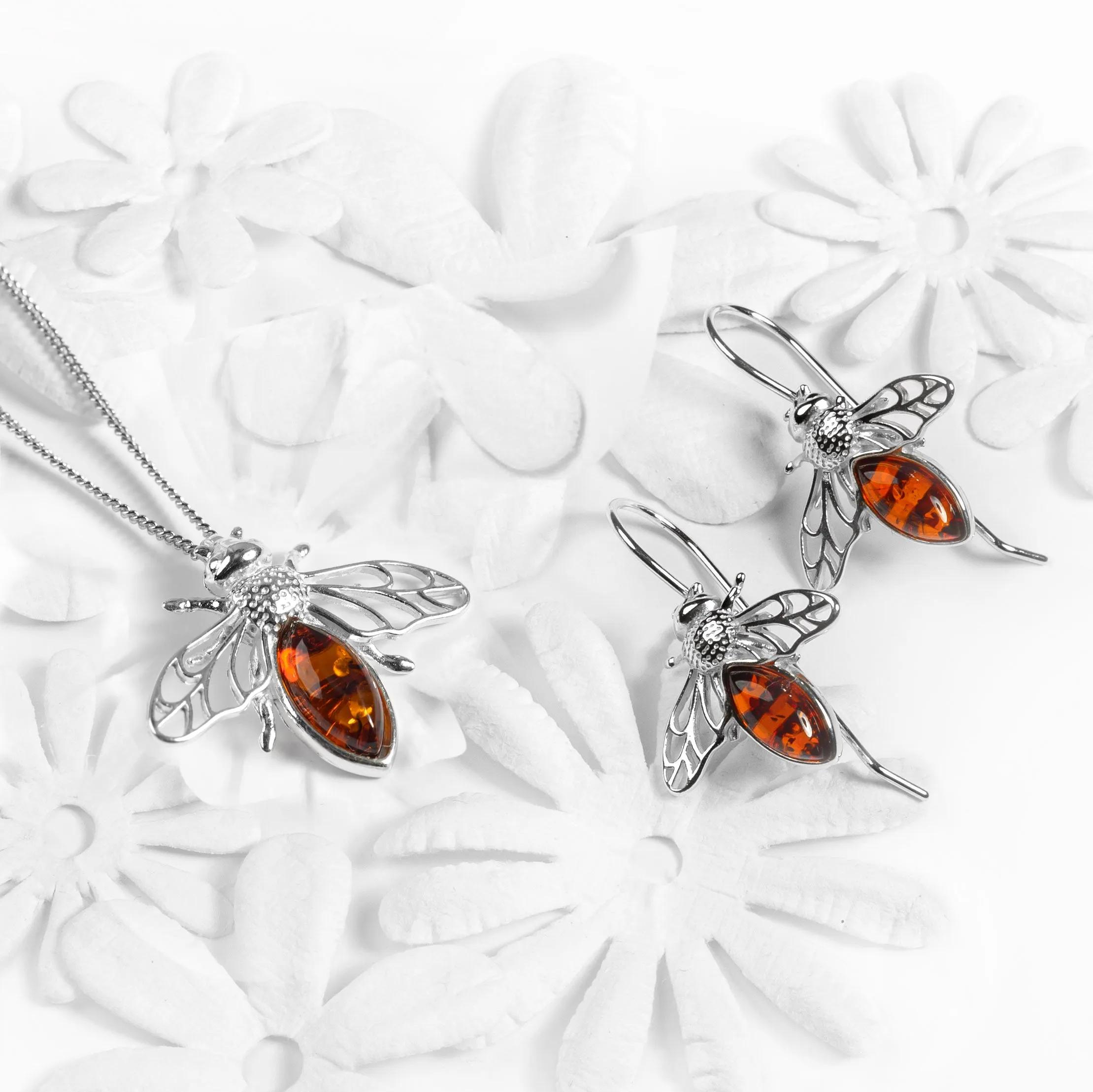 Striped Honey Bee / Bumblebee Necklace in Silver and Amber sold by Henryka product image thumbnail 5