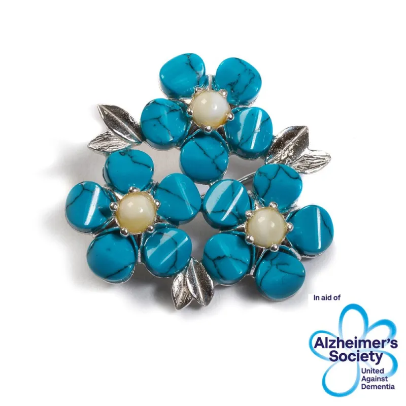Forget Me Not / Forgetmenot Flower Brooch in Silver, Turquoise and Amber made by Henryka