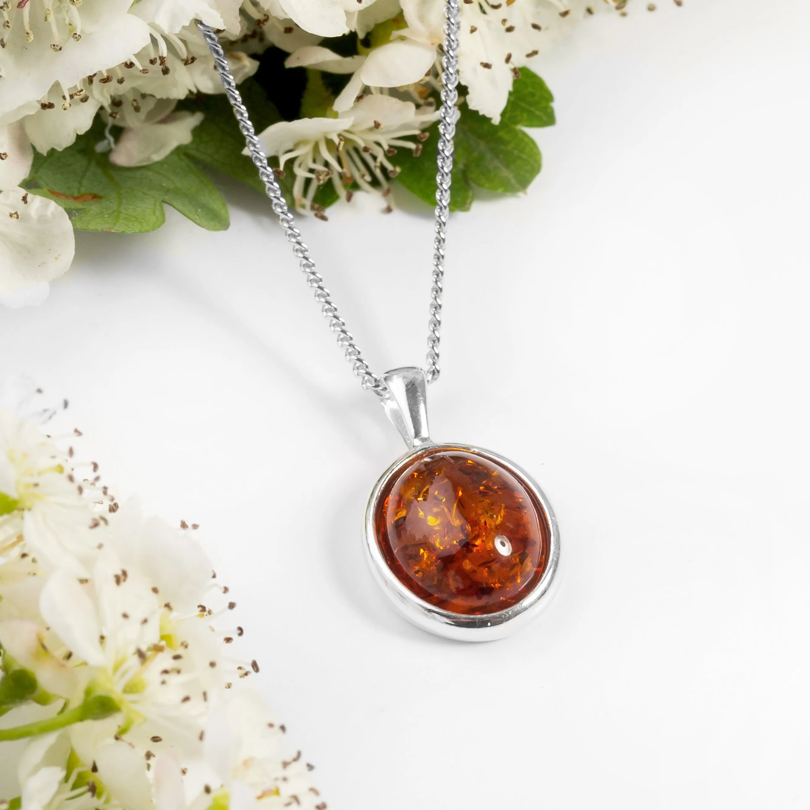 Classic Oval Necklace in Silver and Amber sold by Henryka product image thumbnail 5