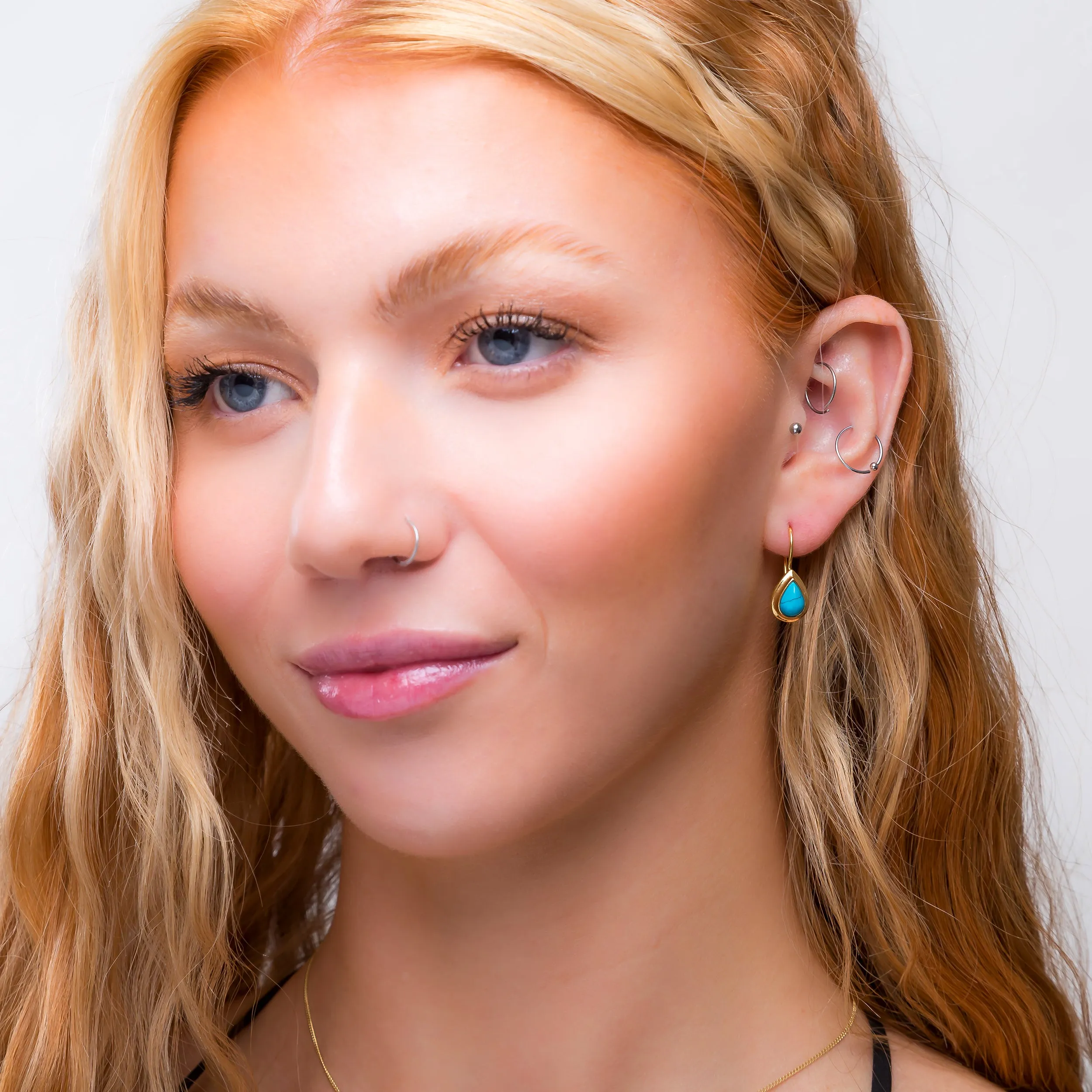 Classic Teardrop Hook Earrings in Silver with 24ct Gold & Turquoise sold by Henryka product image thumbnail 3