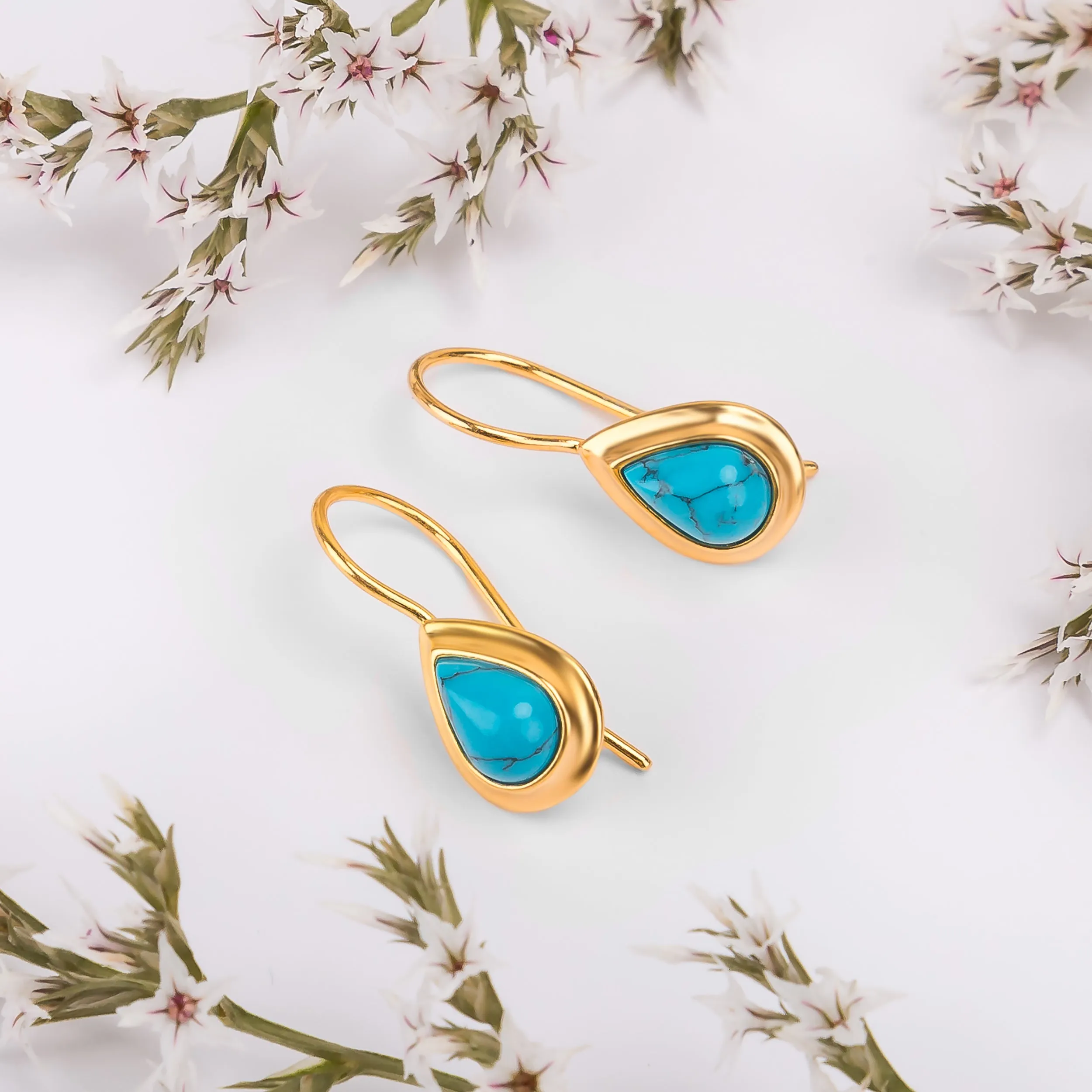 Classic Teardrop Hook Earrings in Silver with 24ct Gold & Turquoise sold by Henryka product image thumbnail 5