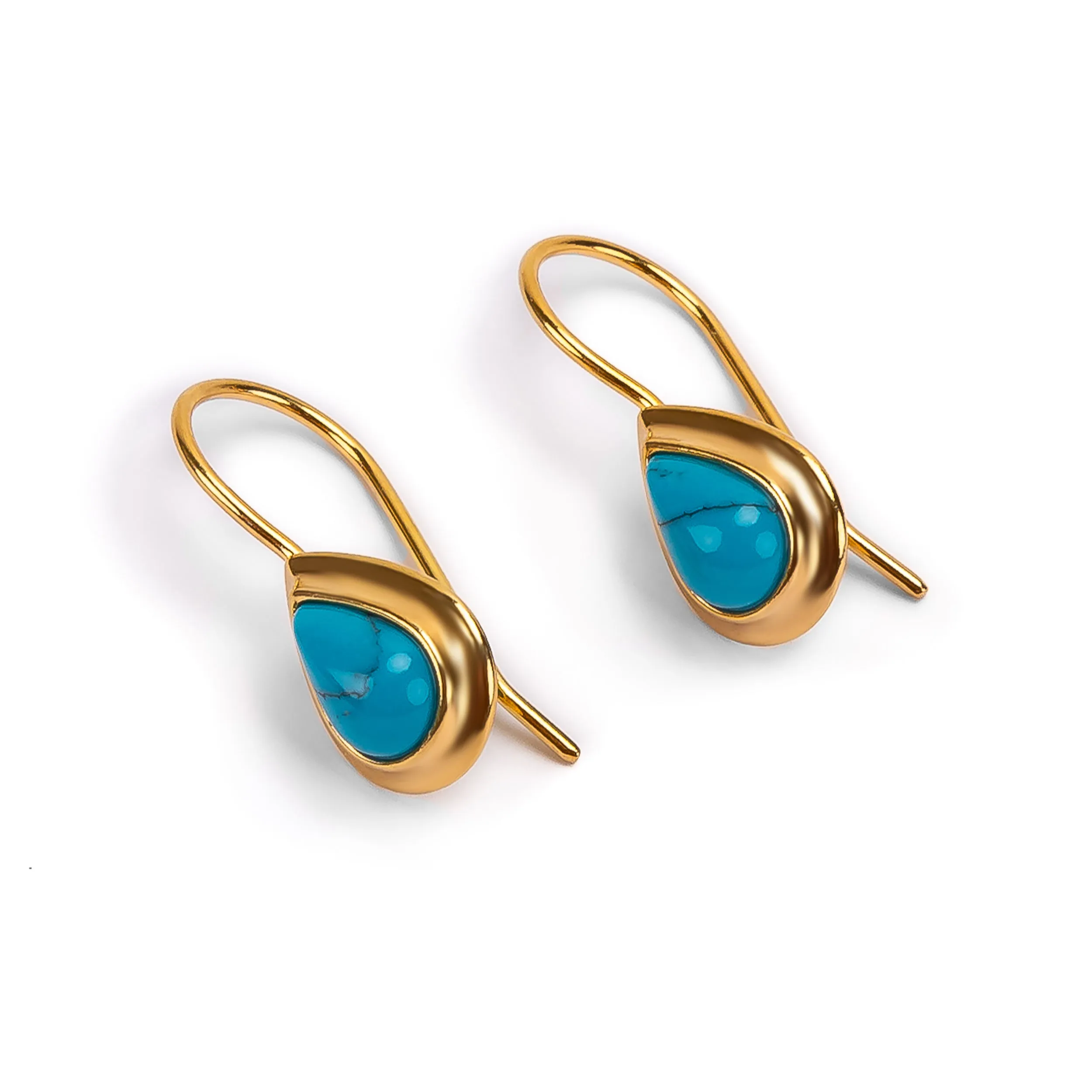 Classic Teardrop Hook Earrings in Silver with 24ct Gold & Turquoise sold by Henryka