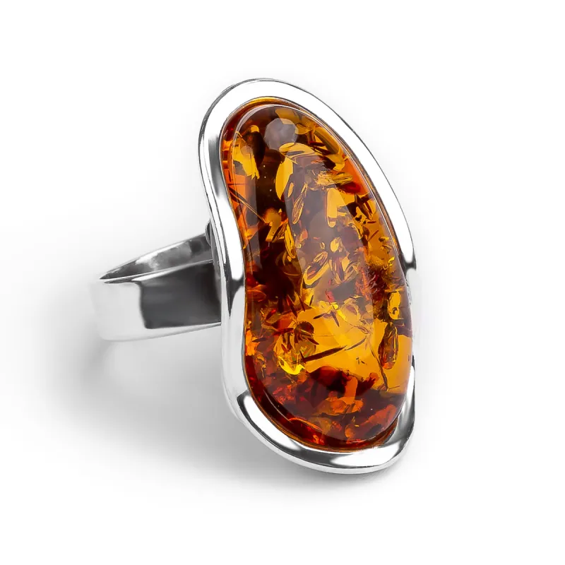Handmade Statement Cognac Amber Solid Band Ring - Natural Designer Gemstone sold by Henryka