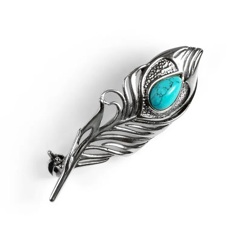 Peacock Feather Brooch in Silver and Turquoise sold by Henryka