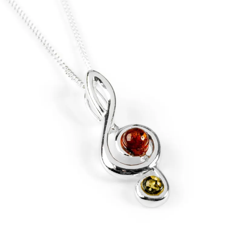Musical Treble Clef Necklace in Silver and Amber sold by Henryka