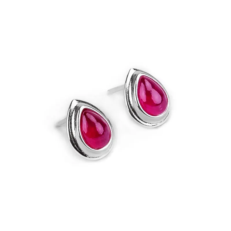 Classic Teardrop Stud Earrings in Silver and Ruby sold by Henryka
