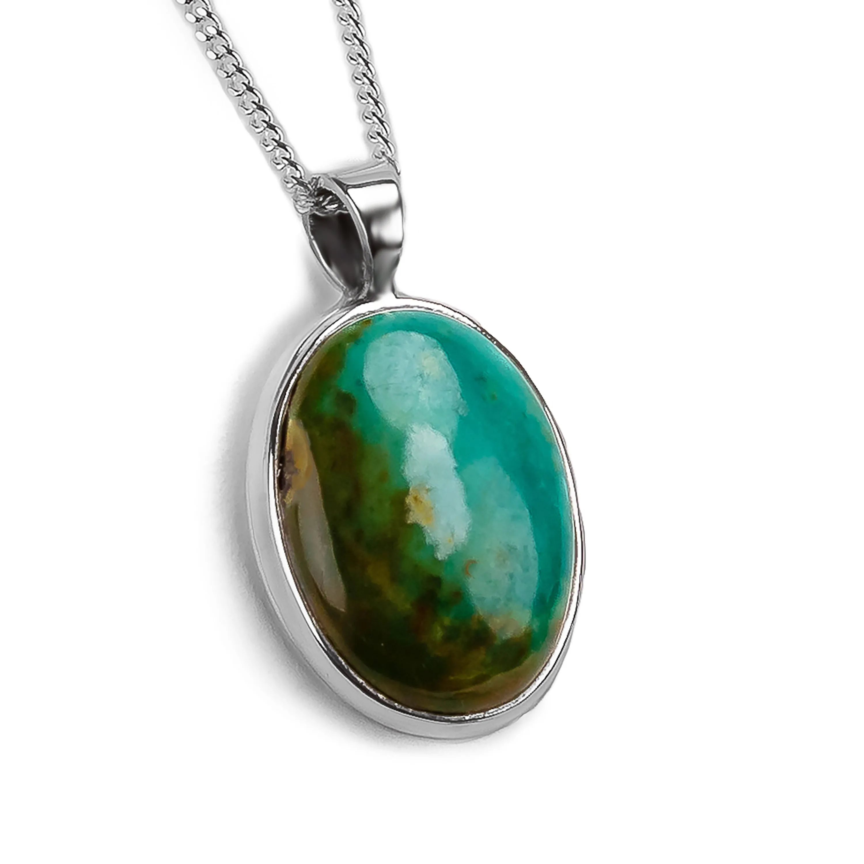 Oval Tibetan Turquoise Necklace - Natural Designer Gemstone sold by Henryka