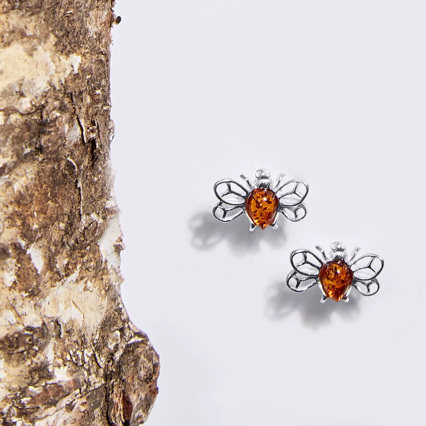Honey Bee Stud Earrings in Silver and Amber sold by Henryka product image thumbnail 4