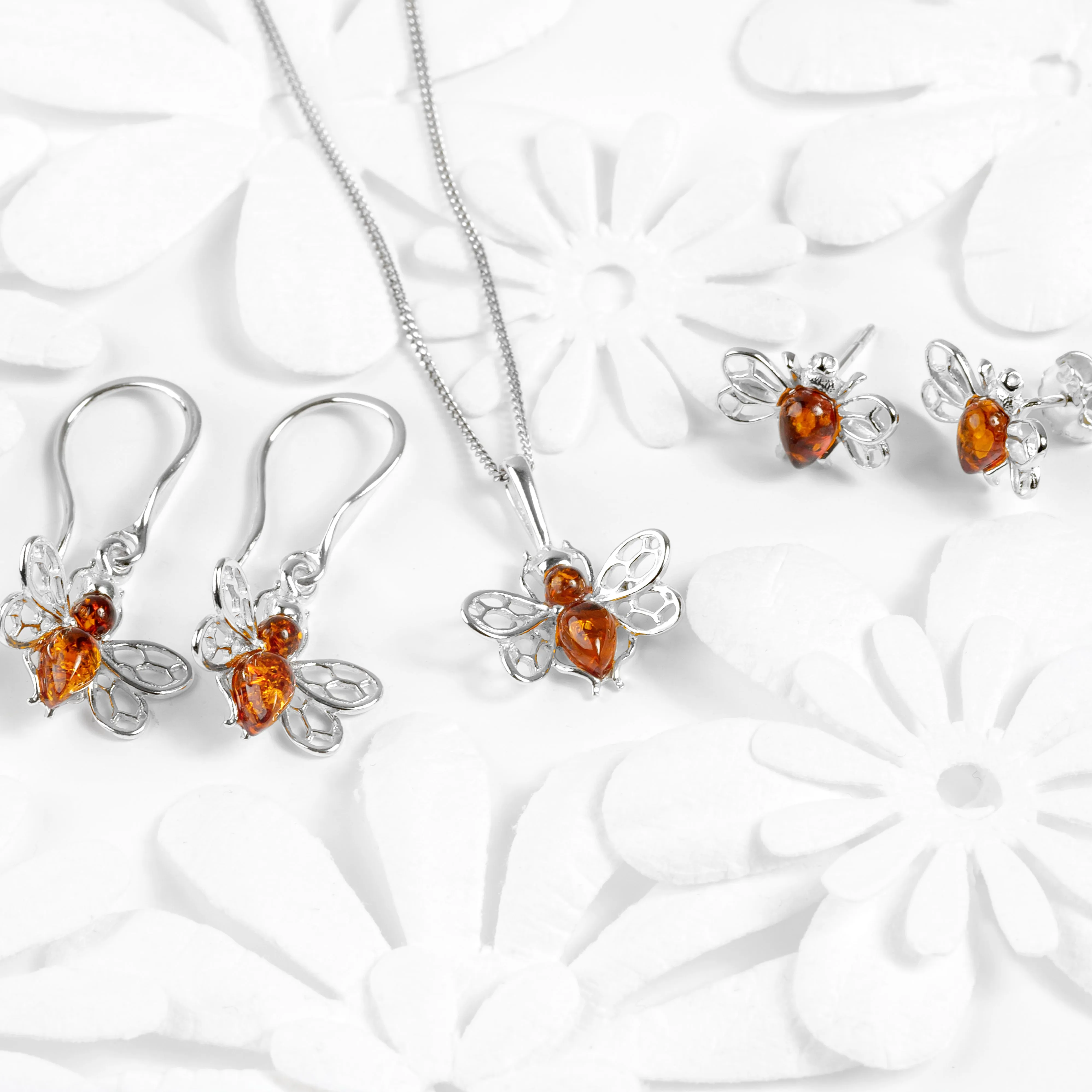 Honey Bee Stud Earrings in Silver and Amber sold by Henryka product image thumbnail 5