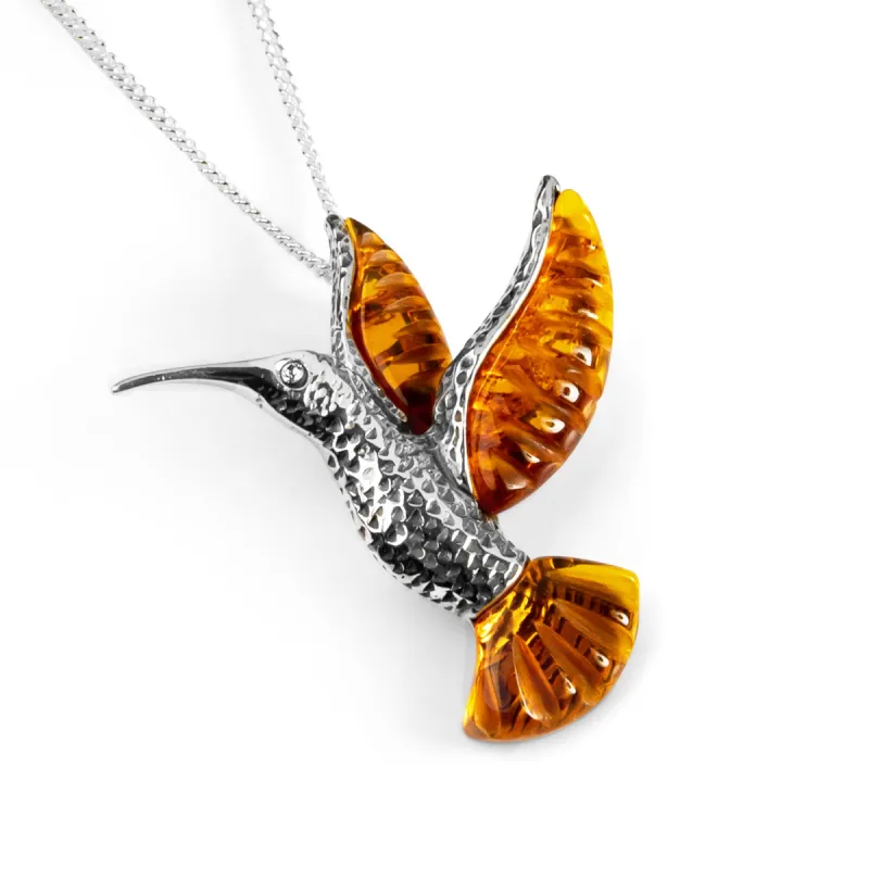 Hummingbird Necklace in Silver and Amber sold by Henryka