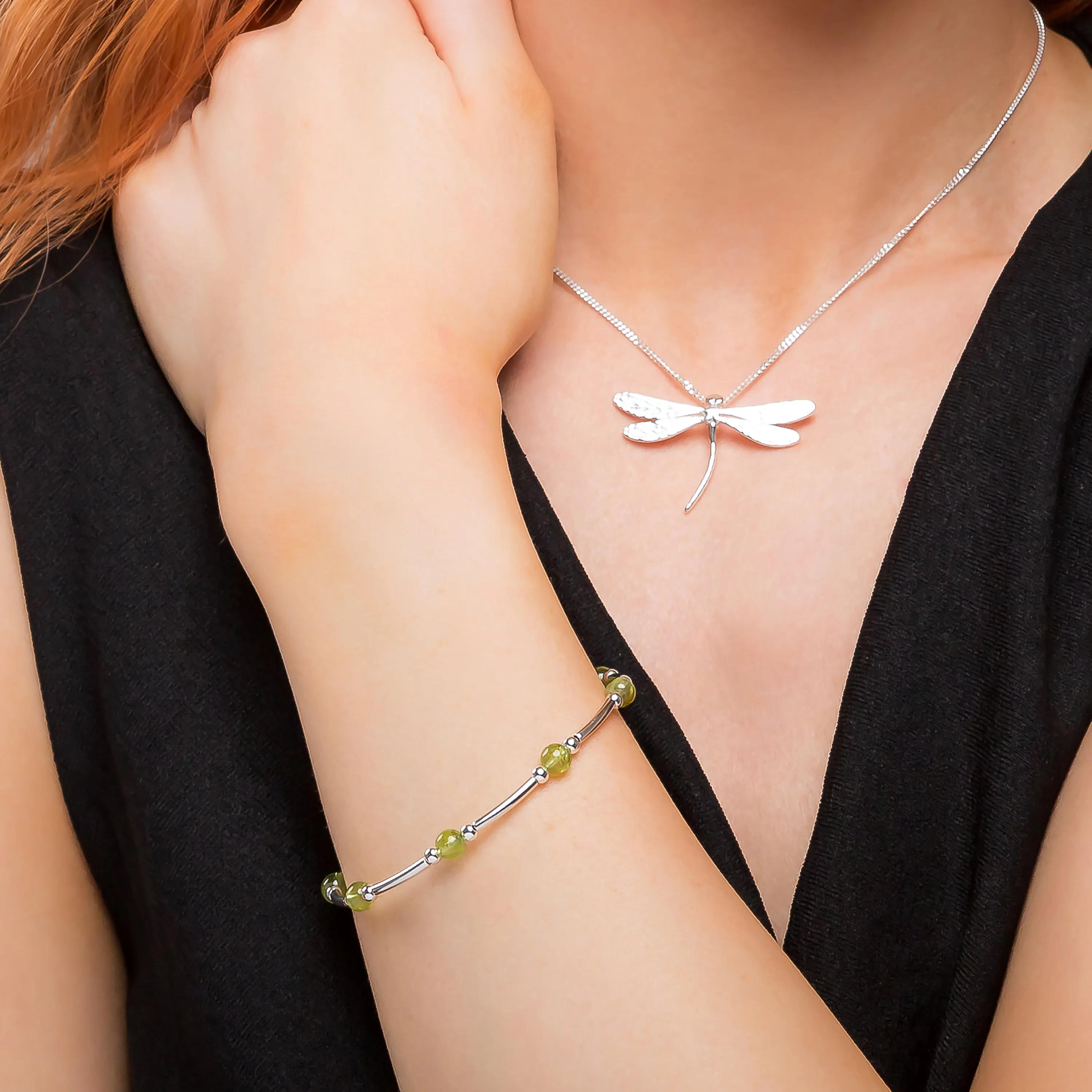 Bead Tube Bracelet in Silver and Peridot sold by Henryka product image thumbnail 2