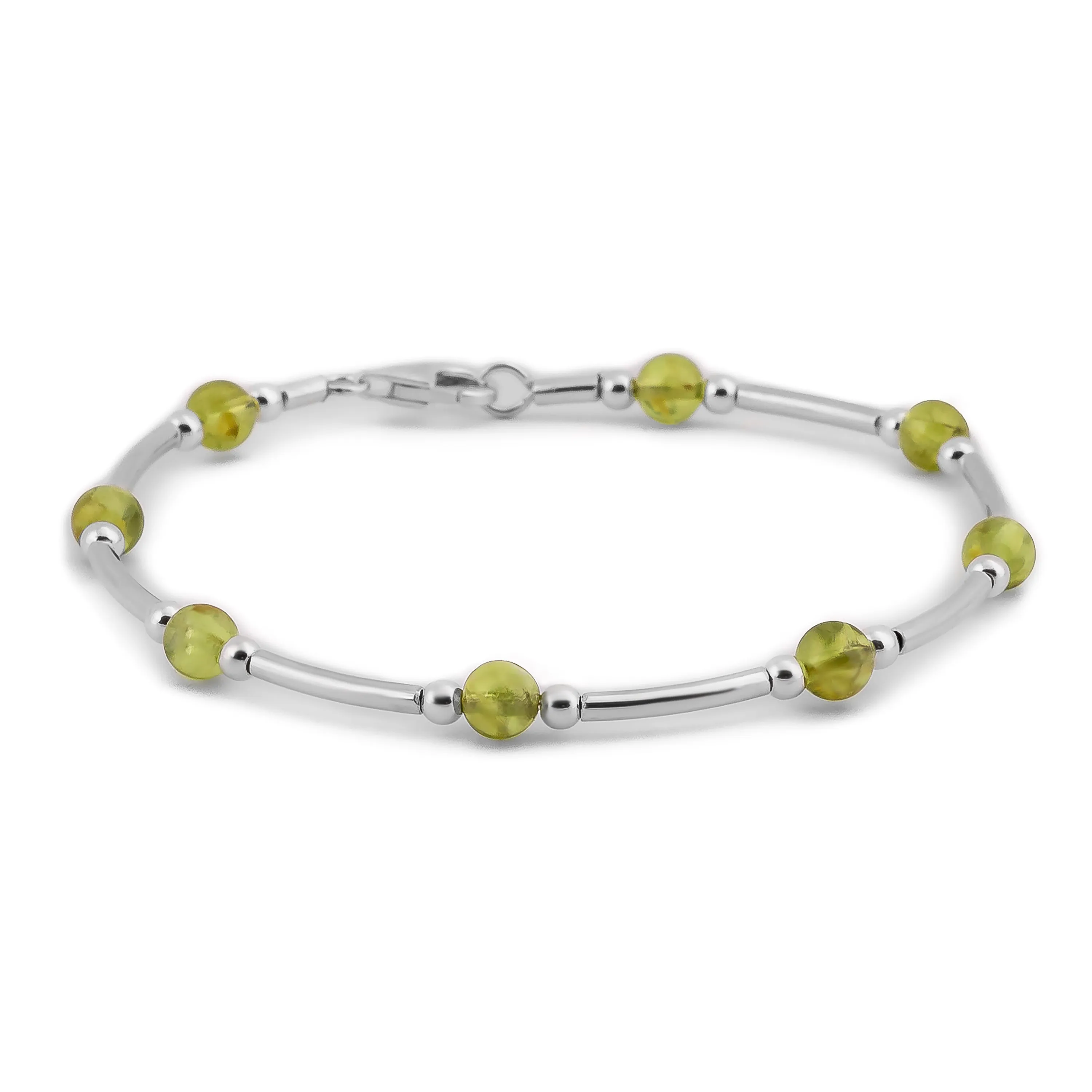 Bead Tube Bracelet in Silver and Peridot sold by Henryka