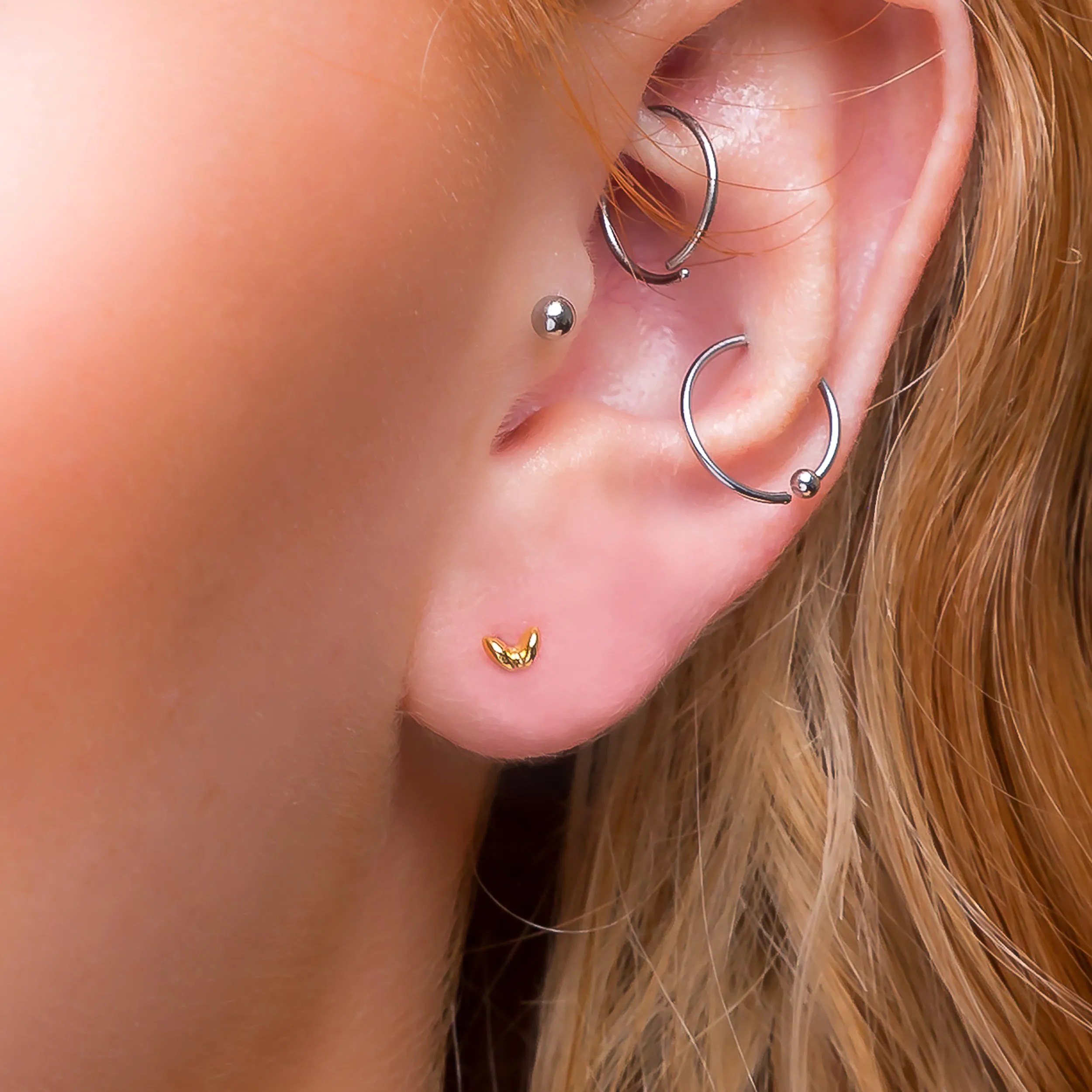 Tiny Double Leaf Stud Earrings in Silver with 24ct Gold sold by Henryka product image thumbnail 2