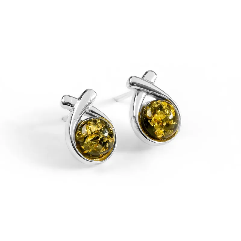 Sealed With A Kiss Stud Earrings in Silver and Green Amber sold by Henryka