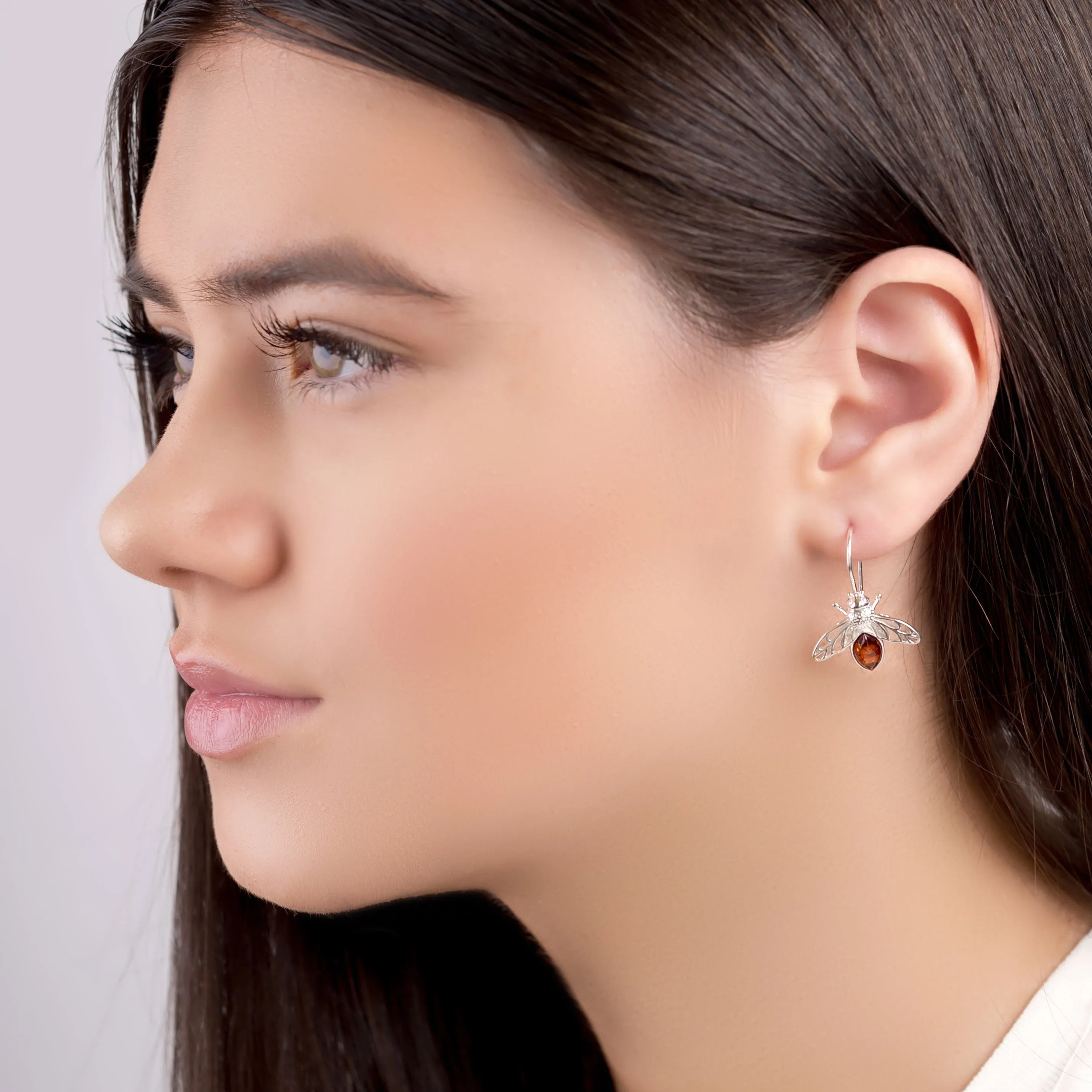 Honey Bee Hook Earrings in Silver and Amber sold by Henryka product image thumbnail 3