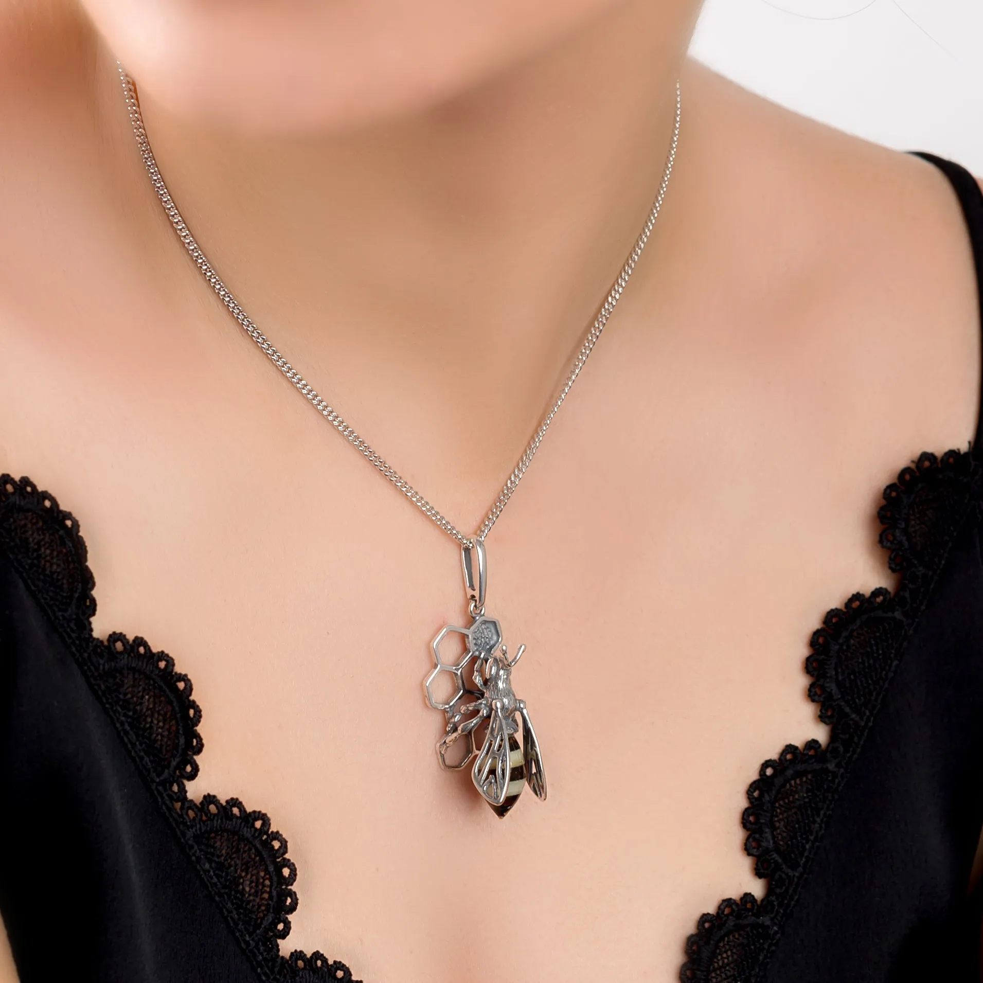 Hornet on Honeycomb Necklace in Silver and Amber sold by Henryka product image thumbnail 2