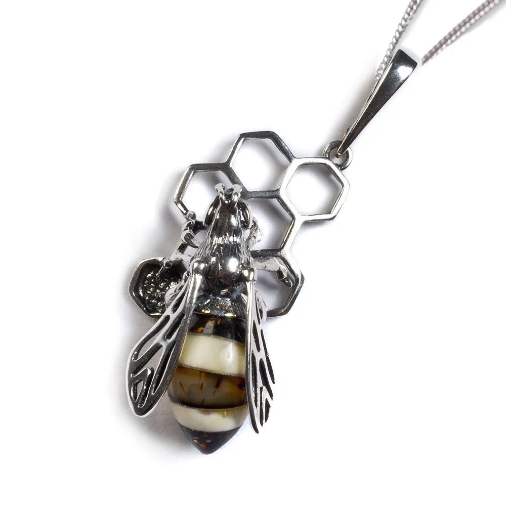 Hornet on Honeycomb Necklace in Silver and Amber sold by Henryka