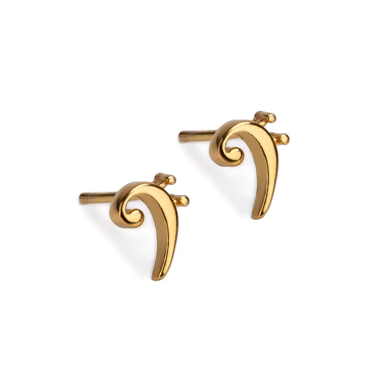 Bass Clef Music Note Stud Earrings in 24ct Gold made by Henryka