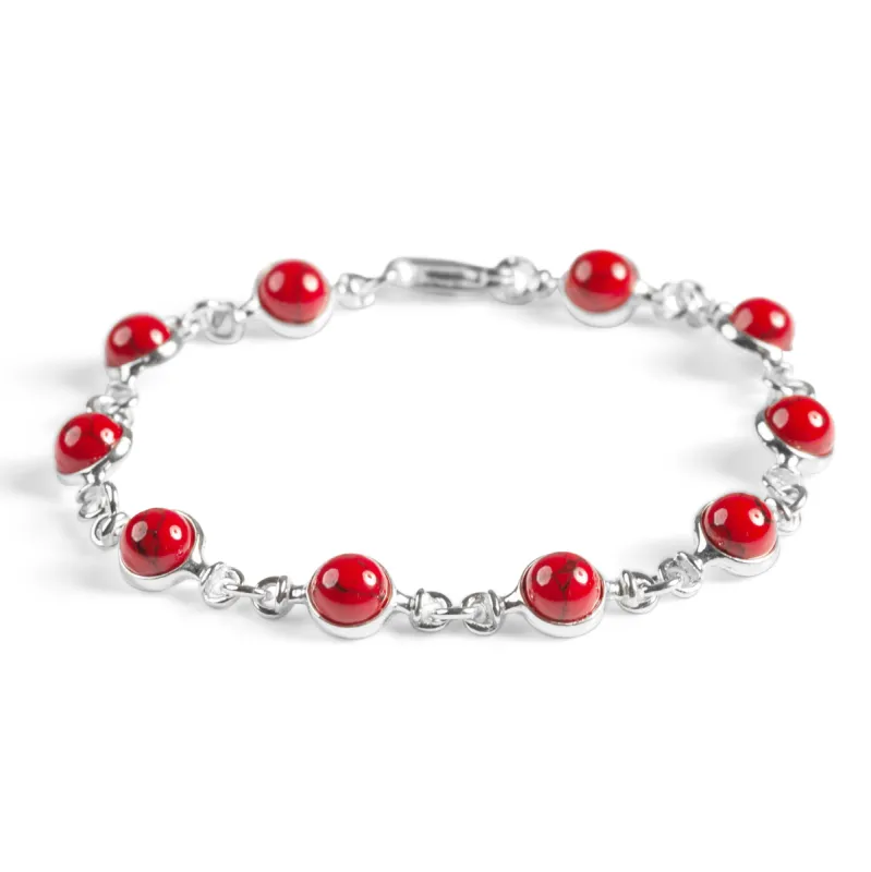 Circle Link Bracelet in Silver and Coral sold by Henryka