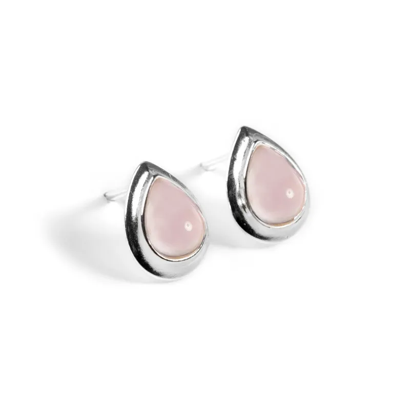 Classic Teardrop Stud Earrings in Silver and Rose Quartz sold by Henryka