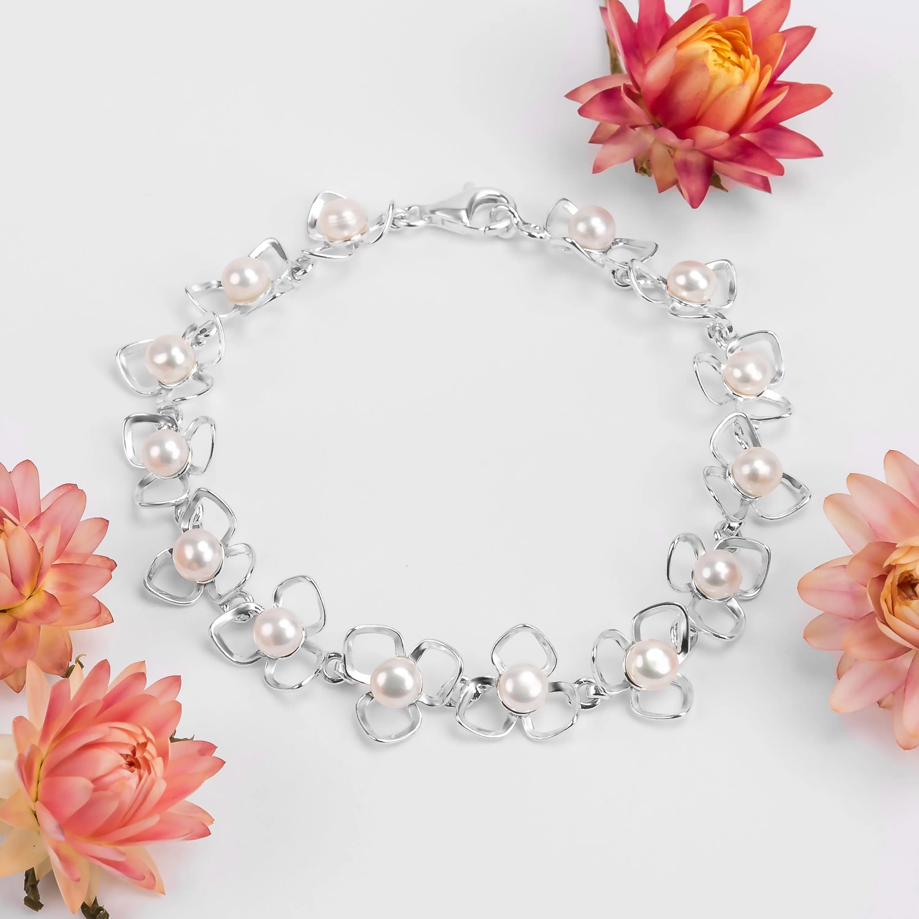Flower Petal Bracelet in Silver & White Pearl sold by Henryka product image thumbnail 5