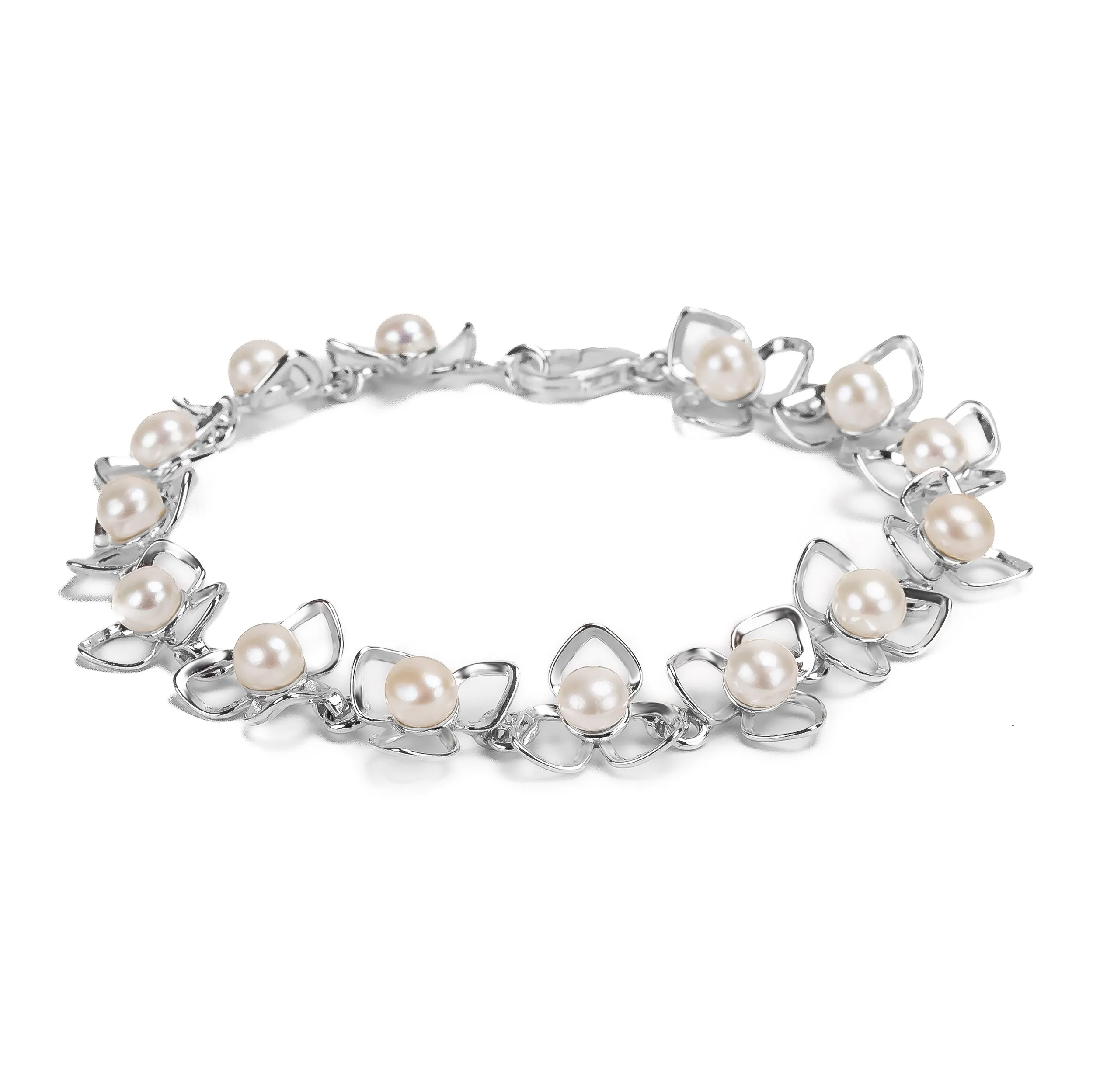 Flower Petal Bracelet in Silver & White Pearl sold by Henryka