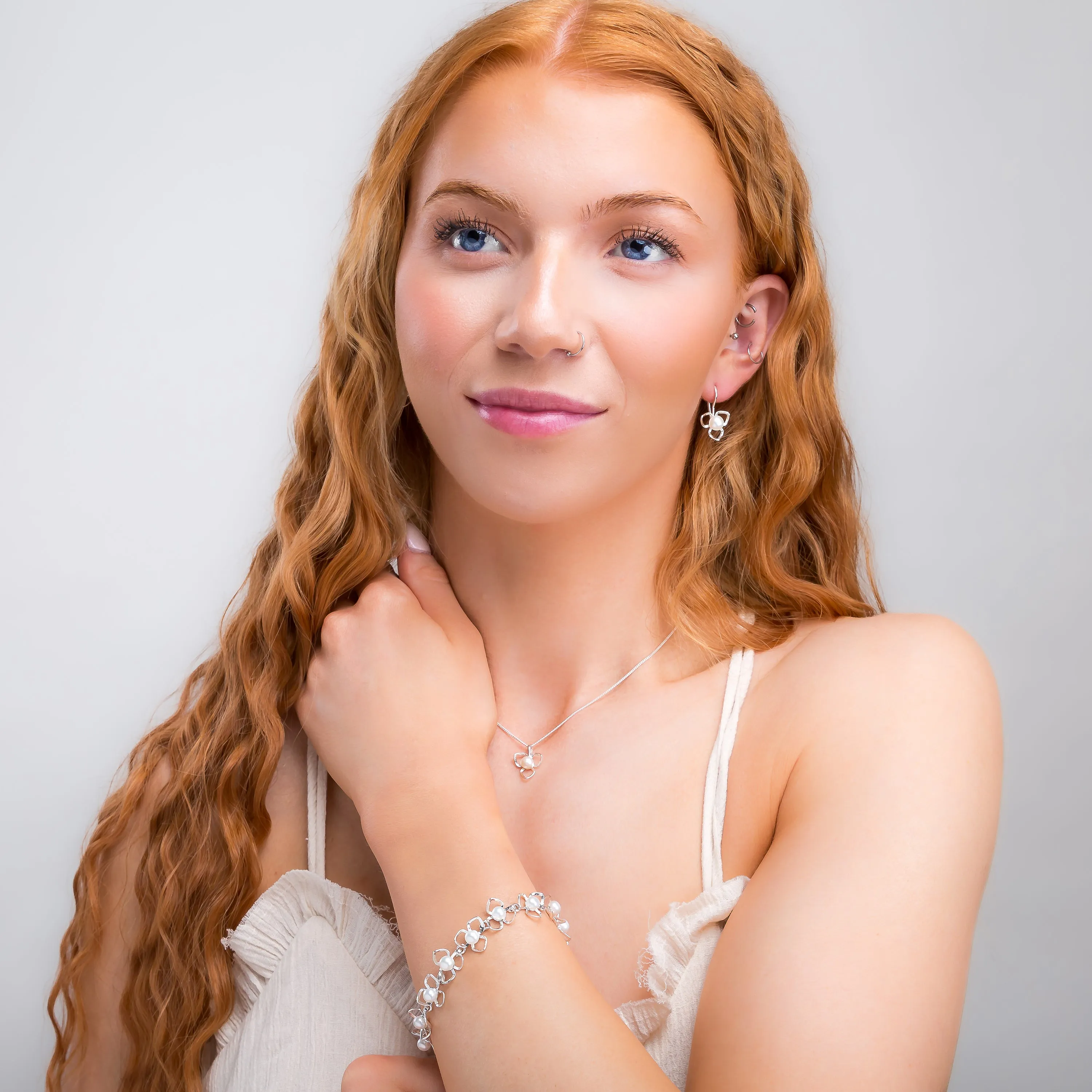 Flower Petal Bracelet in Silver & White Pearl sold by Henryka product image thumbnail 4