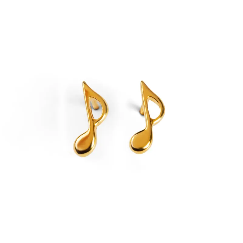 Music Note Stud Earrings in Silver with 24ct Gold made by Henryka