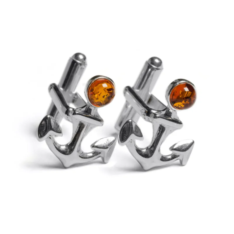 Anchor Cufflinks in Silver and Amber sold by Henryka