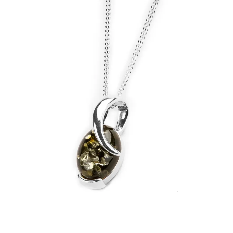 Oval Twist Necklace in Silver & Green Amber sold by Henryka