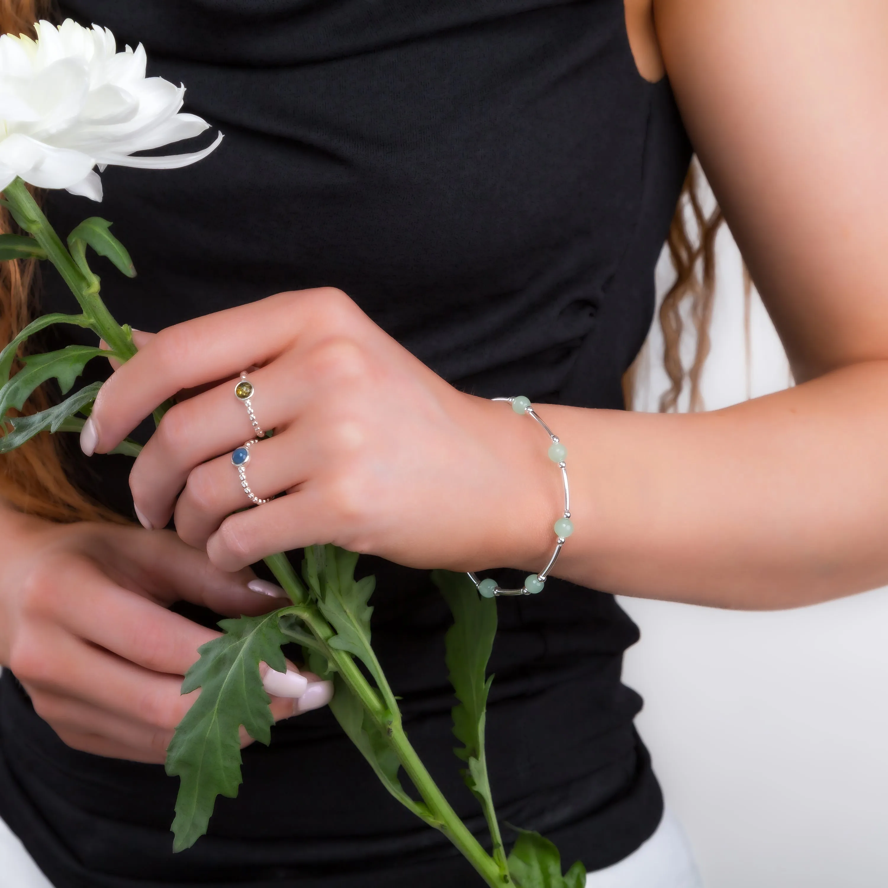Bead Tube Bracelet in Silver and Aventurine sold by Henryka product image thumbnail 3